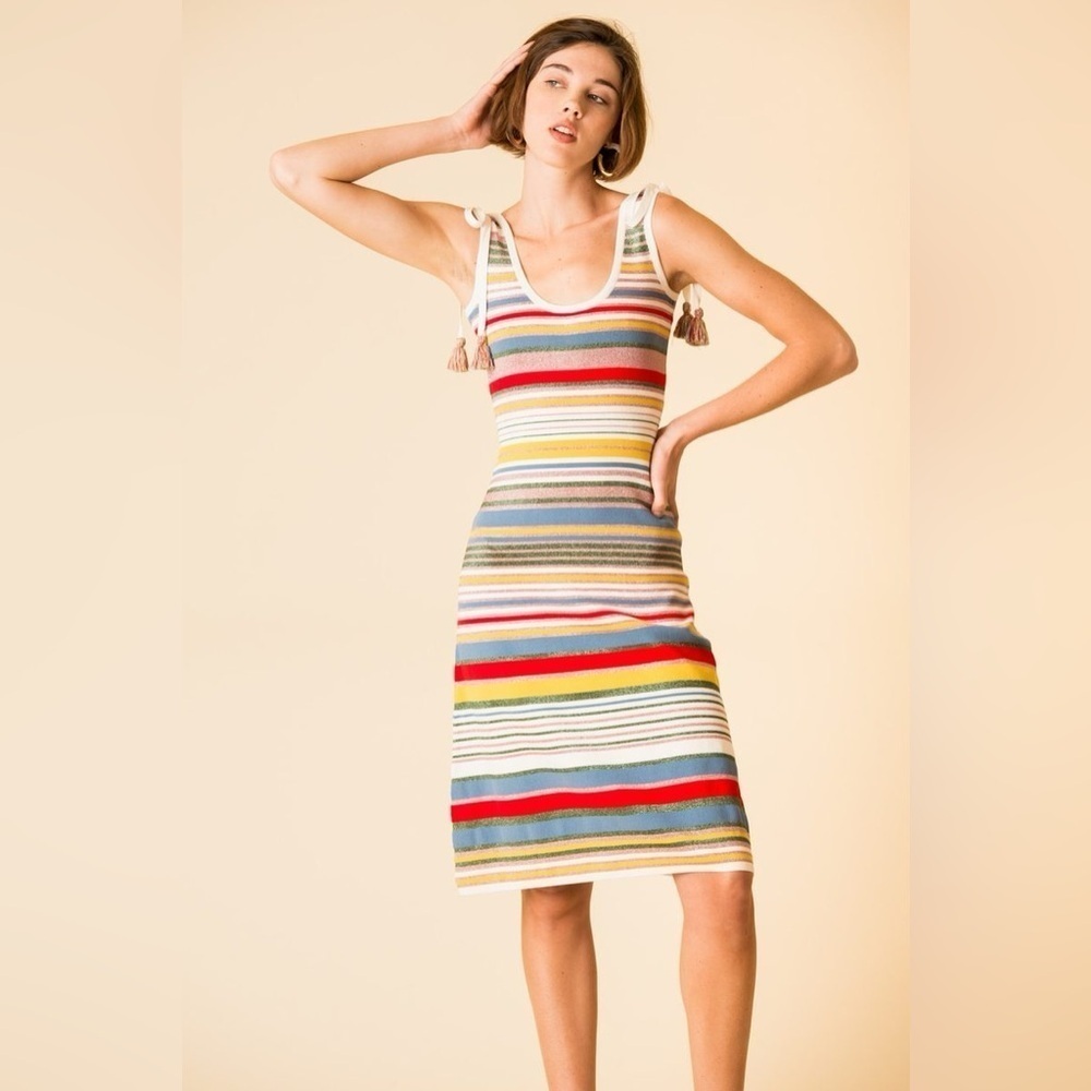 VERONICA BEARD Dulce Striped Knit Dress with Tassels Sz Large✨ - Picture 7 of 16